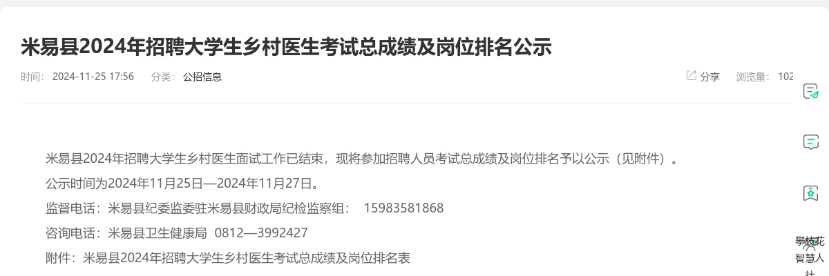 米易县2024年招聘大学生乡村医生考试总成绩及岗位排名公示 图片